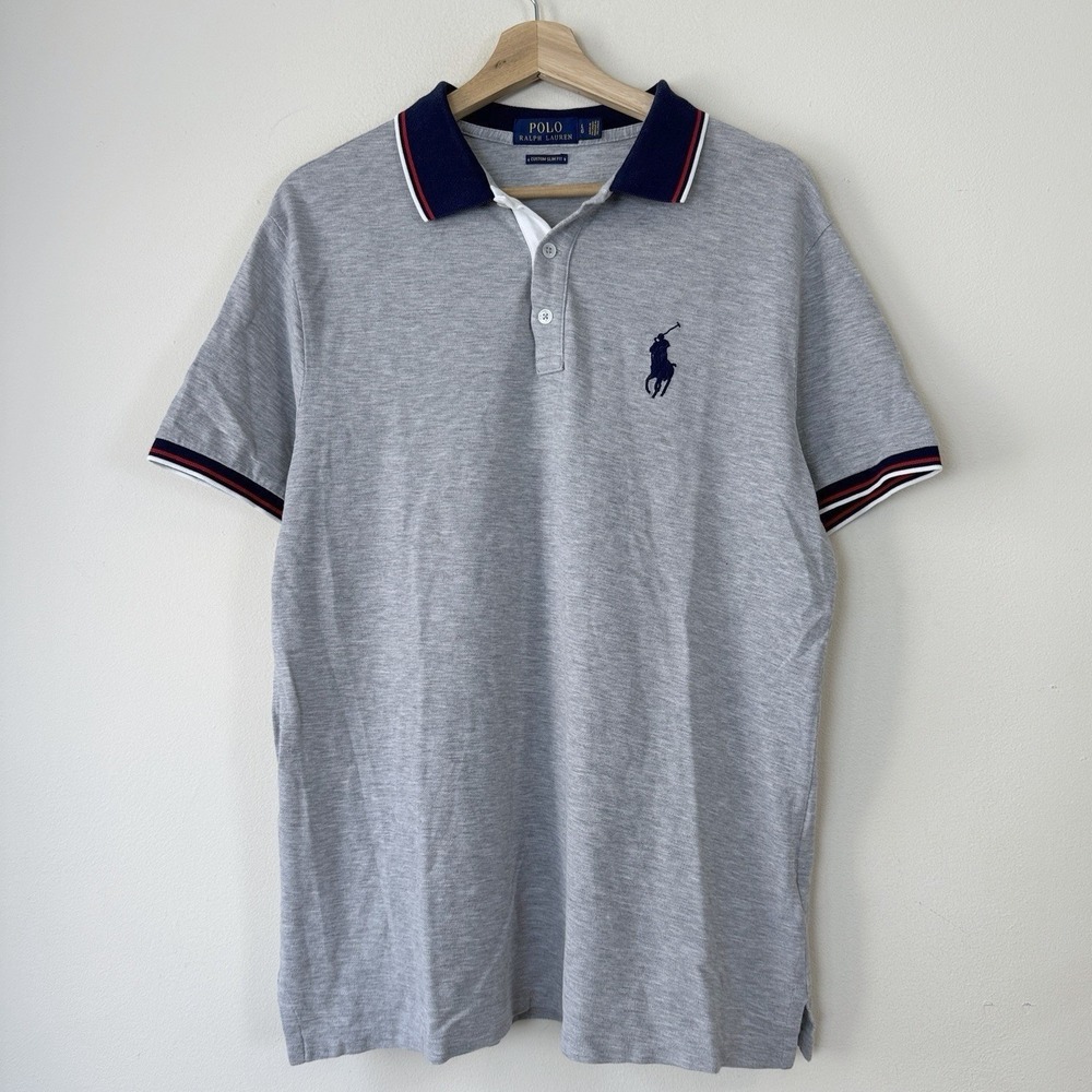 Vintage Polo Ralph Lauren Grey Collared Dress Tee Shirt - Large
